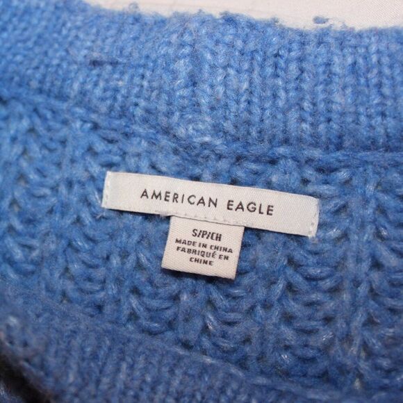American Eagle Blue Crew Neck Cable Knit Cropped Pullover Sweater Women's Size S - Picture 6 of 9